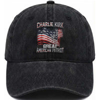 Charlie Kirk Washed Cotton Baseball Cap Great American Patriot American Flag