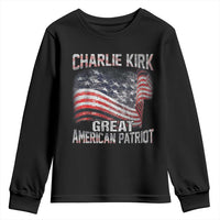 Charlie Kirk Youth Sweatshirt Great American Patriot American Flag - Wonder Print Shop