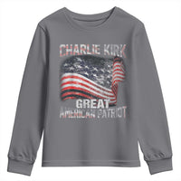 Charlie Kirk Youth Sweatshirt Great American Patriot American Flag - Wonder Print Shop