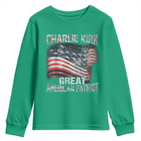 Charlie Kirk Youth Sweatshirt Great American Patriot American Flag - Wonder Print Shop