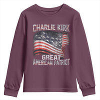 Charlie Kirk Youth Sweatshirt Great American Patriot American Flag - Wonder Print Shop