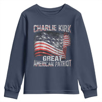 Charlie Kirk Youth Sweatshirt Great American Patriot American Flag - Wonder Print Shop