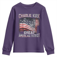 Charlie Kirk Youth Sweatshirt Great American Patriot American Flag - Wonder Print Shop