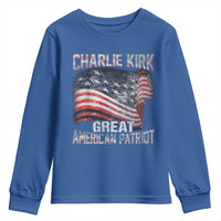Charlie Kirk Youth Sweatshirt Great American Patriot American Flag - Wonder Print Shop
