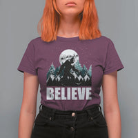 Funny Christmas Bigfoot T Shirt For Women Believe Santa Sasquatch Snow - Wonder Print Shop