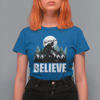 Funny Christmas Bigfoot T Shirt For Women Believe Santa Sasquatch Snow - Wonder Print Shop