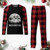 Funny Xmas Beers Plaid Pajama Set Reinbeers Santa Sleigh Moon - Wonder Print Shop