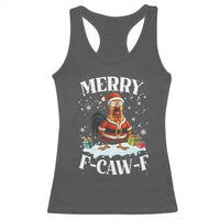 Funny F Caw F Chicken Christmas Racerback Tank Top Merry F Caw F Quote Holiday - Wonder Print Shop