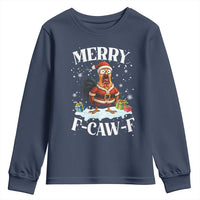 Funny F Caw F Chicken Christmas Youth Sweatshirt Merry F Caw F Quote Holiday - Wonder Print Shop