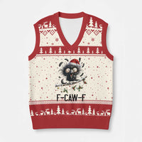 Funny F Caw F Xmas Crow V-Neck Knit Sweater Vest Santa Raven Xmas Holiday Snowflake - Wonder Print Shop