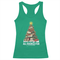 All Booked For Christmas Racerback Tank Top Xmas Tree Lights Book Lover - Wonder Print Shop