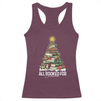 All Booked For Christmas Racerback Tank Top Xmas Tree Lights Book Lover - Wonder Print Shop