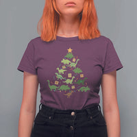 Funny Christmas Dinosaur T Shirt For Women Dino Xmas Tree Rex Paleontologist - Wonder Print Shop