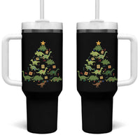 Funny Christmas Dinosaur Tumbler With Handle Dino Xmas Tree Rex Paleontologist - Wonder Print Shop