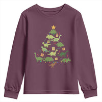 Funny Christmas Dinosaur Youth Sweatshirt Dino Xmas Tree Rex Paleontologist - Wonder Print Shop