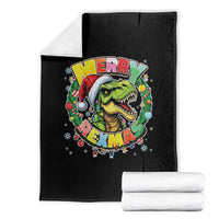 Funny Christmas Dinosaur Throw Blanket Merry Rexmas Dino Xmas Wreath - Wonder Print Shop
