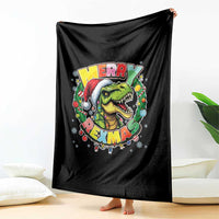 Funny Christmas Dinosaur Throw Blanket Merry Rexmas Dino Xmas Wreath - Wonder Print Shop