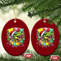 Funny Christmas Dinosaur Ceramic Ornament Merry Rexmas Dino Xmas Wreath - Wonder Print Shop
