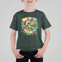 Funny Christmas Dinosaur T Shirt For Kid Merry Rexmas Dino Xmas Wreath - Wonder Print Shop