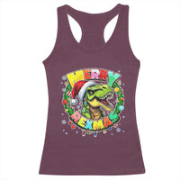 Funny Christmas Dinosaur Racerback Tank Top Merry Rexmas Dino Xmas Wreath - Wonder Print Shop