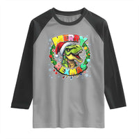 Funny Christmas Dinosaur Raglan Shirt Merry Rexmas Dino Xmas Wreath - Wonder Print Shop