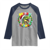 Funny Christmas Dinosaur Raglan Shirt Merry Rexmas Dino Xmas Wreath - Wonder Print Shop
