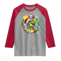 Funny Christmas Dinosaur Raglan Shirt Merry Rexmas Dino Xmas Wreath - Wonder Print Shop