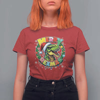 Funny Christmas Dinosaur T Shirt For Women Merry Rexmas Dino Xmas Wreath - Wonder Print Shop
