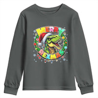 Funny Christmas Dinosaur Youth Sweatshirt Merry Rexmas Dino Xmas Wreath - Wonder Print Shop