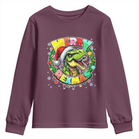 Funny Christmas Dinosaur Youth Sweatshirt Merry Rexmas Dino Xmas Wreath - Wonder Print Shop