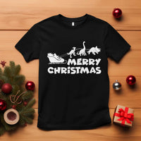 Funny Xmas Dinosaur T Shirt Merry Christmas Dino Santa's Sleigh - Wonder Print Shop