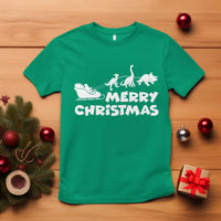 Funny Xmas Dinosaur T Shirt Merry Christmas Dino Santa's Sleigh - Wonder Print Shop