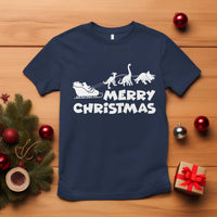 Funny Xmas Dinosaur T Shirt Merry Christmas Dino Santa's Sleigh - Wonder Print Shop