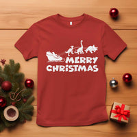 Funny Xmas Dinosaur T Shirt Merry Christmas Dino Santa's Sleigh - Wonder Print Shop