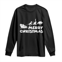 Funny Xmas Dinosaur Long Sleeve Shirt Merry Christmas Dino Santa's Sleigh - Wonder Print Shop