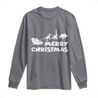 Funny Xmas Dinosaur Long Sleeve Shirt Merry Christmas Dino Santa's Sleigh - Wonder Print Shop