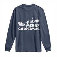 Funny Xmas Dinosaur Long Sleeve Shirt Merry Christmas Dino Santa's Sleigh - Wonder Print Shop