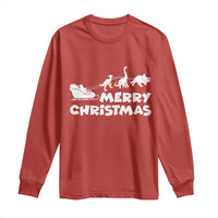 Funny Xmas Dinosaur Long Sleeve Shirt Merry Christmas Dino Santa's Sleigh - Wonder Print Shop
