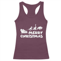 Funny Xmas Dinosaur Racerback Tank Top Merry Christmas Dino Santa's Sleigh - Wonder Print Shop