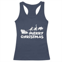 Funny Xmas Dinosaur Racerback Tank Top Merry Christmas Dino Santa's Sleigh - Wonder Print Shop