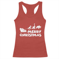 Funny Xmas Dinosaur Racerback Tank Top Merry Christmas Dino Santa's Sleigh - Wonder Print Shop