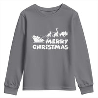 Funny Xmas Dinosaur Youth Sweatshirt Merry Christmas Dino Santa's Sleigh - Wonder Print Shop