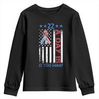 Veteran Suicide Awareness Youth Sweatshirt 22 A Day Is 22 Too Many American Flag - Wonder Print Shop
