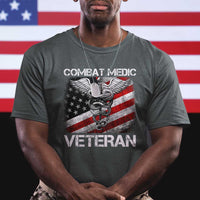 Combat Medic Veteran T Shirt Medical Military Soldier Vintage American Flag - Wonder Print Shop