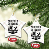 Funny Skiing Ceramic Ornament Sometimes Motivation Finds You Ski Mountain Bear - Wonder Print Shop