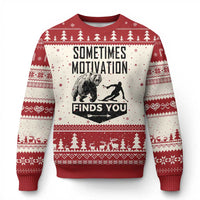 Funny Skiing Ugly Christmas Sweater Sometimes Motivation Finds You Ski Mountain Bear - Wonder Print Shop