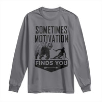 Funny Skiing Long Sleeve Shirt Sometimes Motivation Finds You Ski Mountain Bear - Wonder Print Shop
