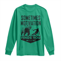 Funny Skiing Long Sleeve Shirt Sometimes Motivation Finds You Ski Mountain Bear - Wonder Print Shop