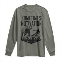 Funny Skiing Long Sleeve Shirt Sometimes Motivation Finds You Ski Mountain Bear - Wonder Print Shop