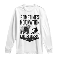 Funny Skiing Long Sleeve Shirt Sometimes Motivation Finds You Ski Mountain Bear - Wonder Print Shop